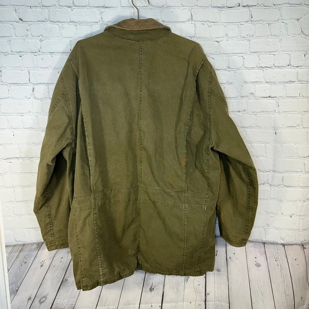 Banana Republic Mens Vintage Safari Field Jacket Olive Green Leather Collar M